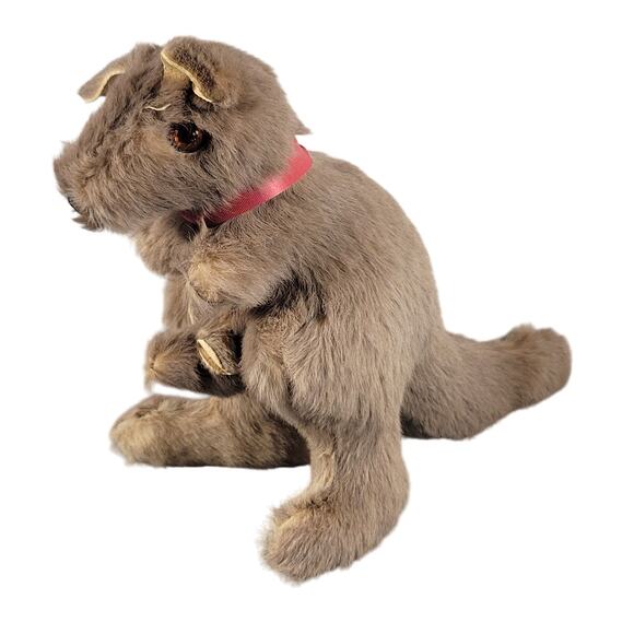 Vintage Real Fur Kangaroo Plush Toy with Joey, Brown 10" Stuffed Animal - Picture 1 of 16